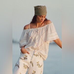 NWT Size M - By Anthropologie Flutter-Sleeve Lace Top